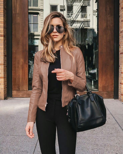 Dames Slim-Fit Leren Jas - Modern en Stijlvol