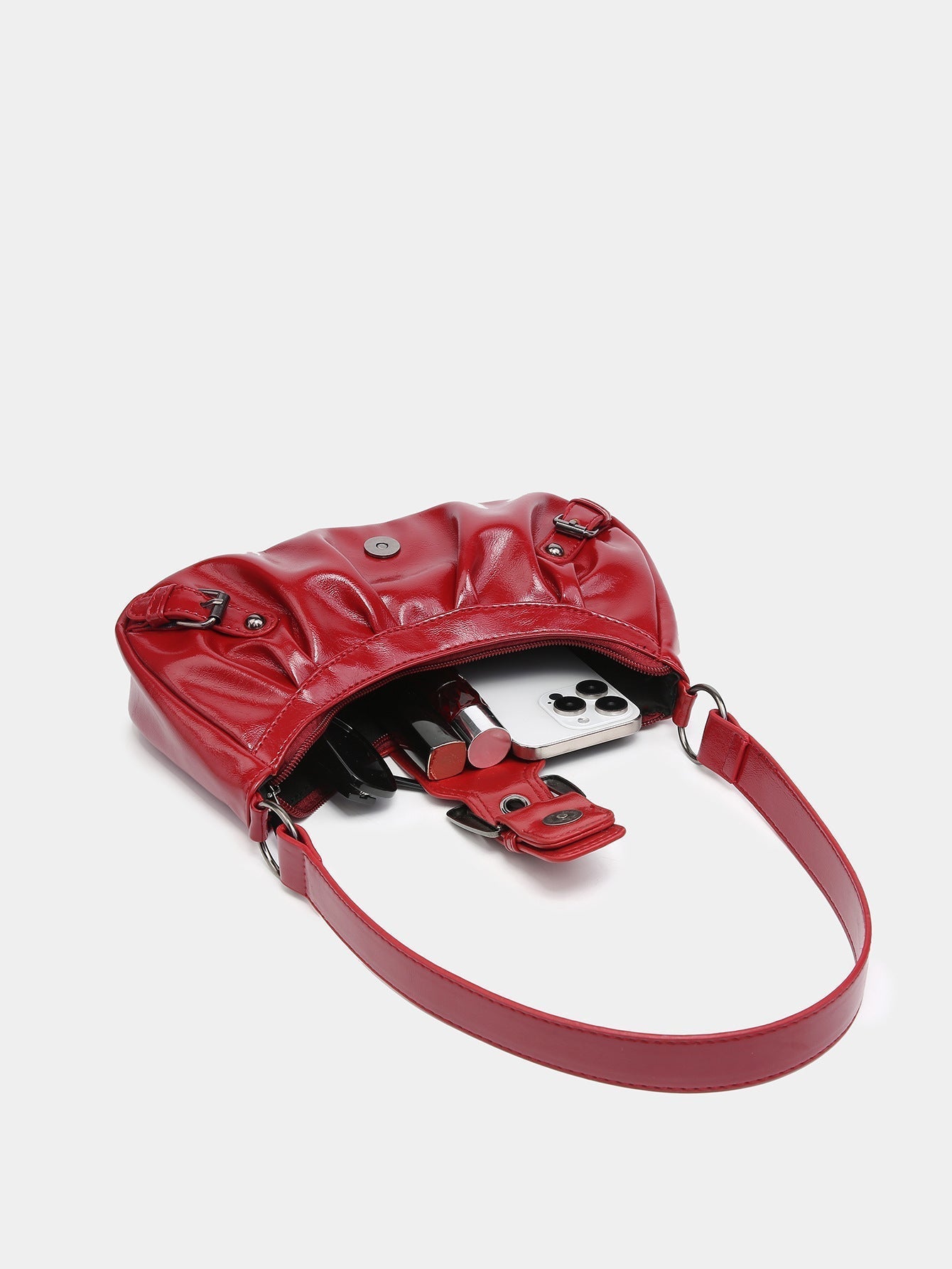 Hobo Bag van Vintage Kunstleer – Met Gesp en Verstelbare Schouderriem