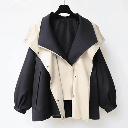 Oversized Damenjacke mit Kapuze – Zweifarbig & Geschichtet