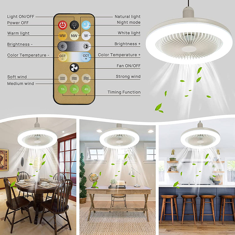 Deckenventilator mit Licht – Passt in jede Lampenfassung + Fernbedienung