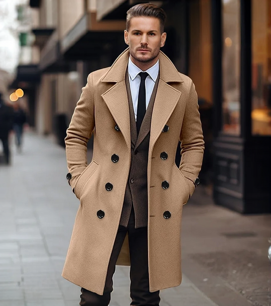 Herren Doppelreihiger Mantel - Wollmischung - Tailliert und Formal