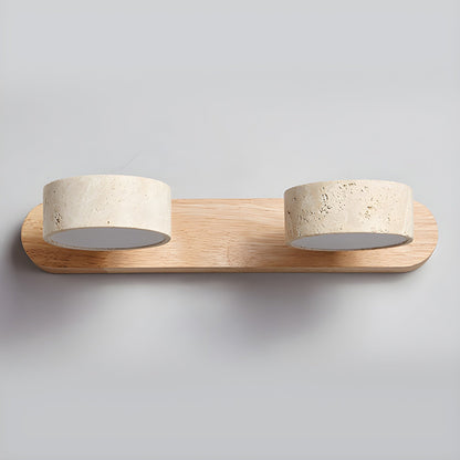Travertin Duo Wandlamp – Natuursteen en Hout in Minimalistisch Design