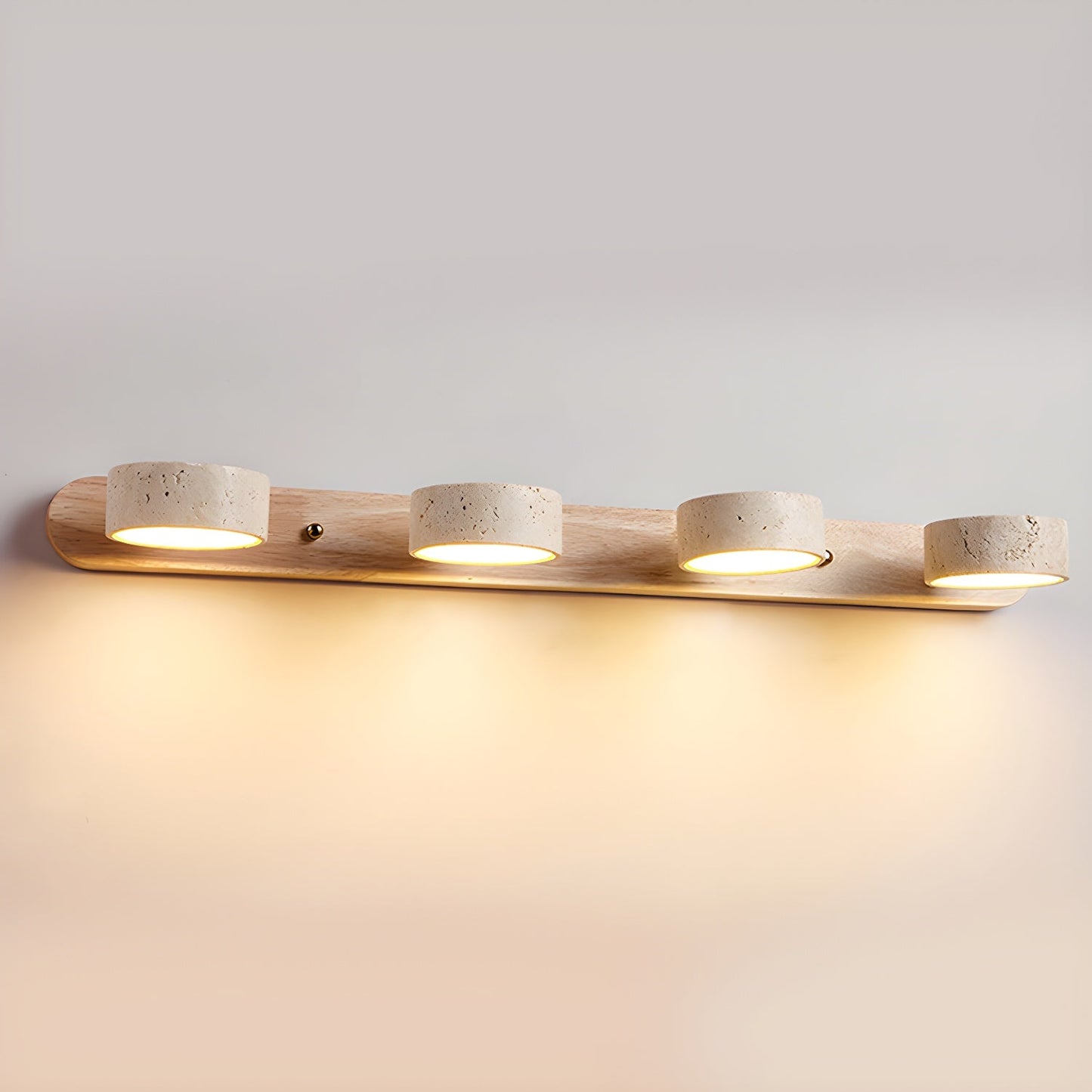 Travertin Duo Wandlamp – Natuursteen en Hout in Minimalistisch Design
