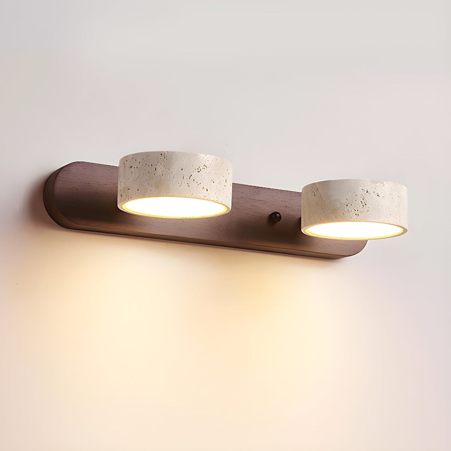 Travertin Duo Wandlamp – Natuursteen en Hout in Minimalistisch Design
