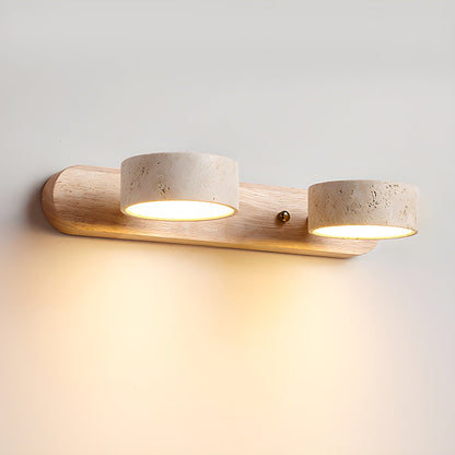 Travertin Duo Wandlamp – Natuursteen en Hout in Minimalistisch Design