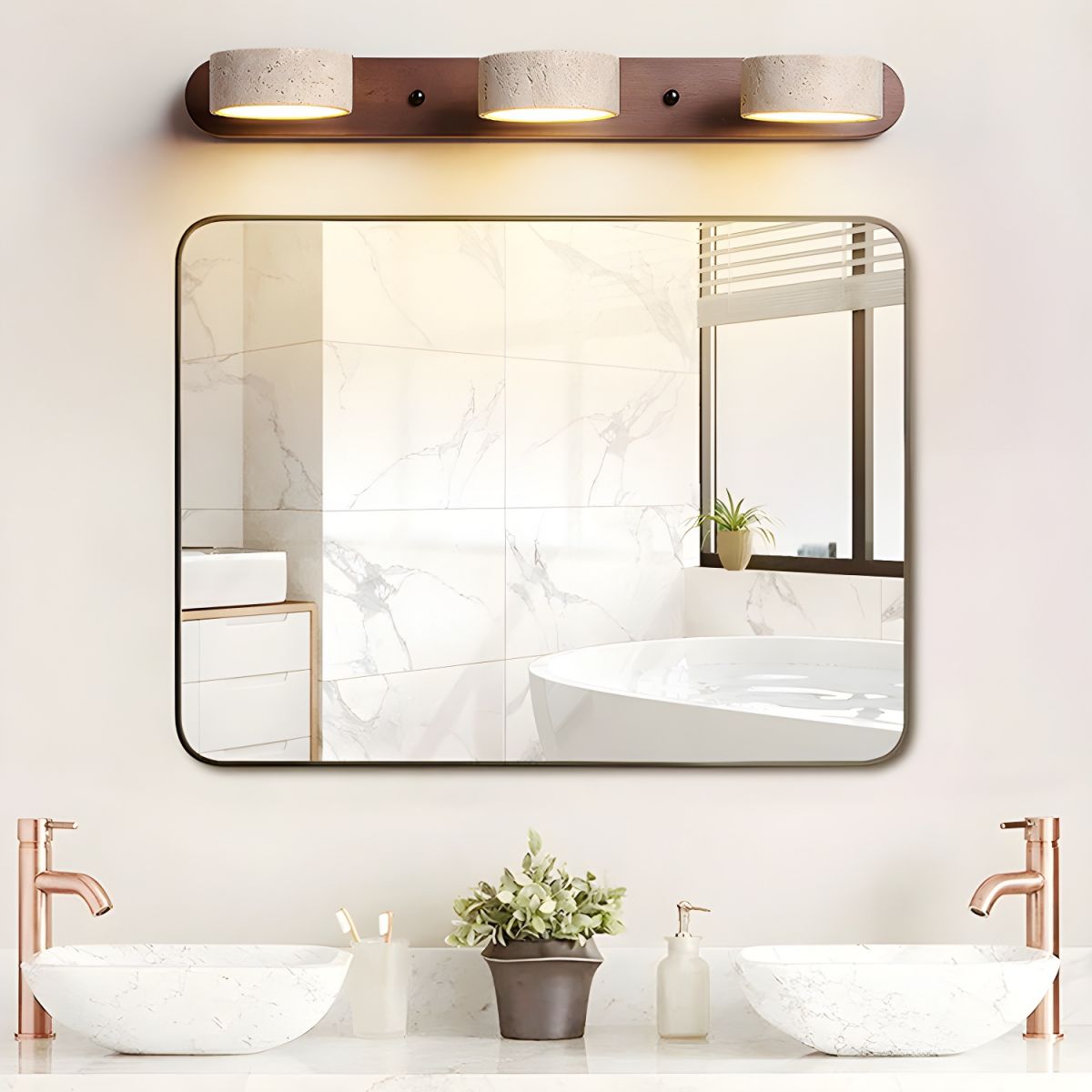 Travertin Duo Wandlamp – Natuursteen en Hout in Minimalistisch Design