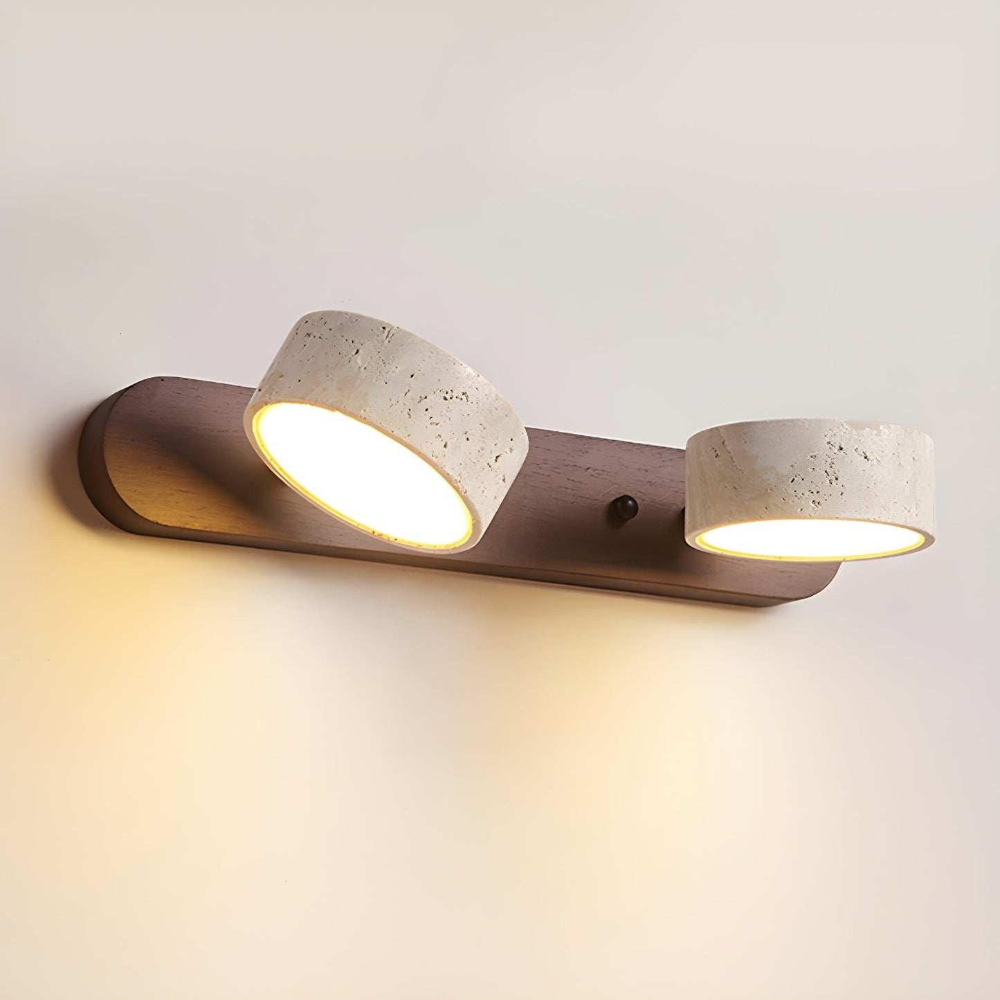 Travertin Duo Wandlamp – Natuursteen en Hout in Minimalistisch Design