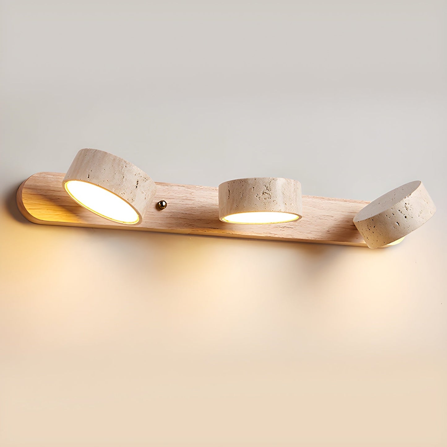 Travertin Duo Wandlamp – Natuursteen en Hout in Minimalistisch Design