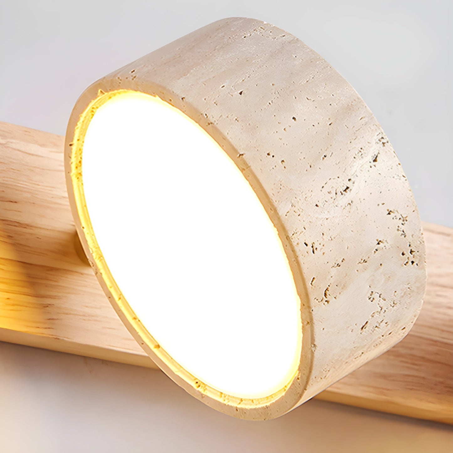Travertin Duo Wandlamp – Natuursteen en Hout in Minimalistisch Design
