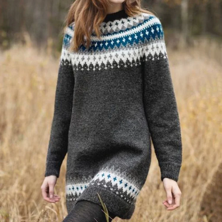 Gebreide Midi Jurk met Print