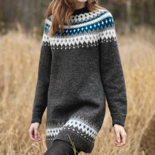 Gebreide Midi Jurk met Print