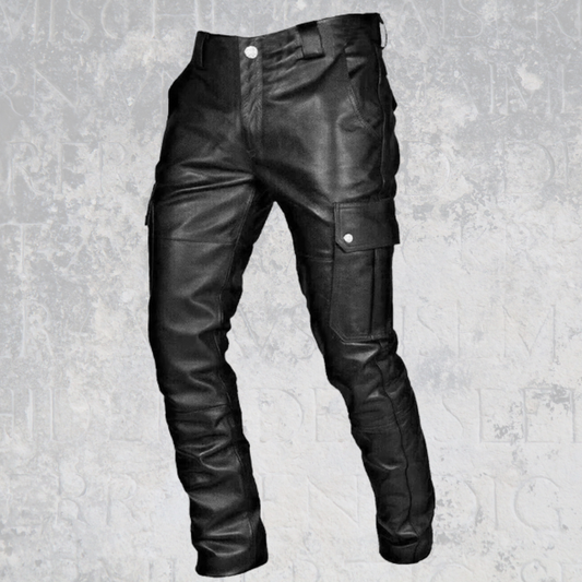 Herren Kunstlederhose mit Rockstil und Taschen