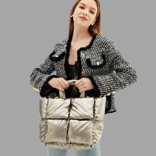 Metallic Stepp-Tragetasche mit Rüschen und Crossbody-Funktion