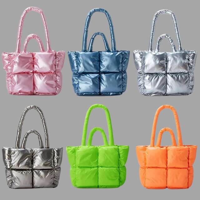 Metallic Puffer Draagtas met Ruches en Crossbodyfunctie