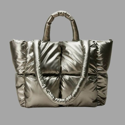Metallic Puffer Draagtas met Ruches en Crossbodyfunctie