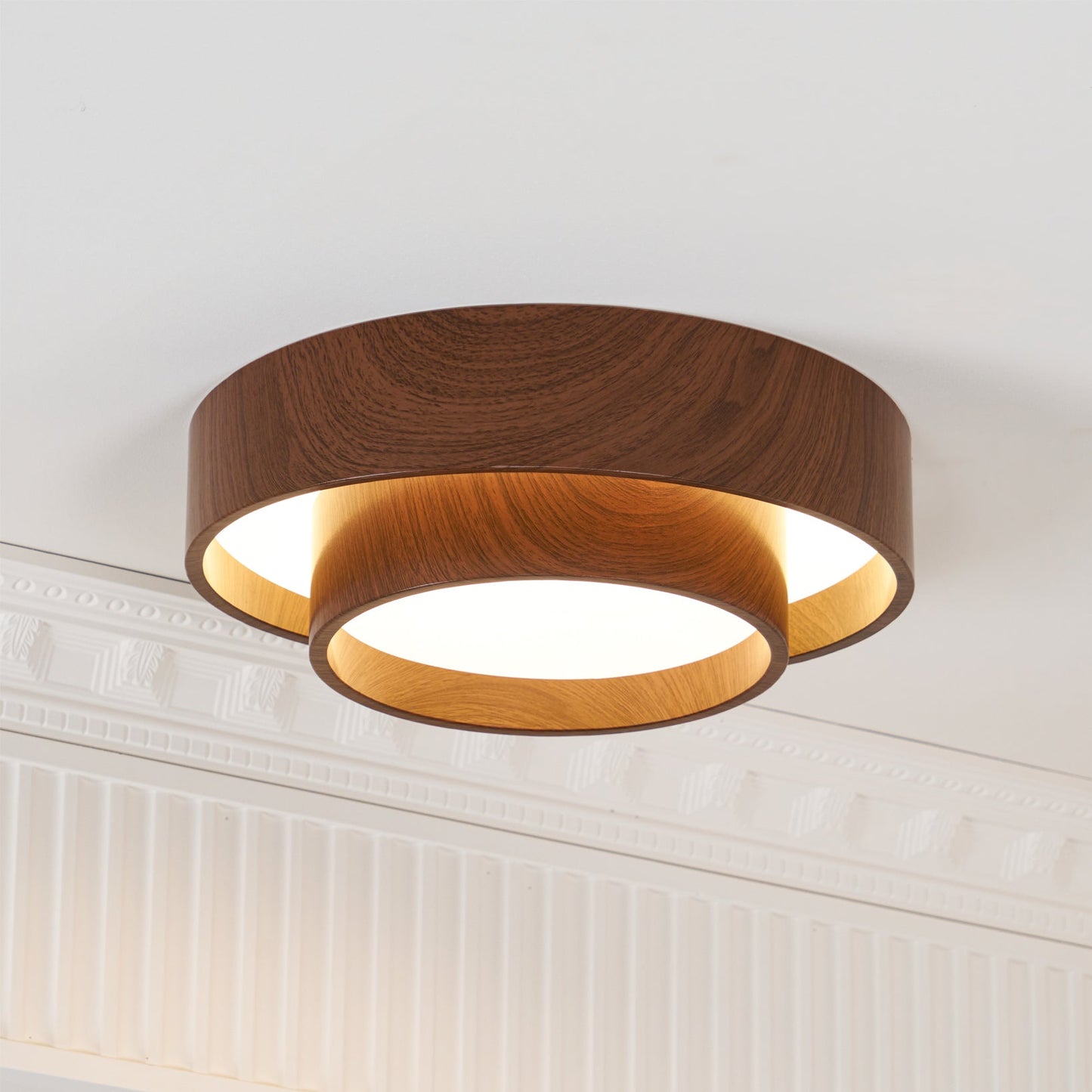 Vaako Deckenleuchte in Walnussfarbe – Moderne LED Lampe mit Holzoptik-Finish