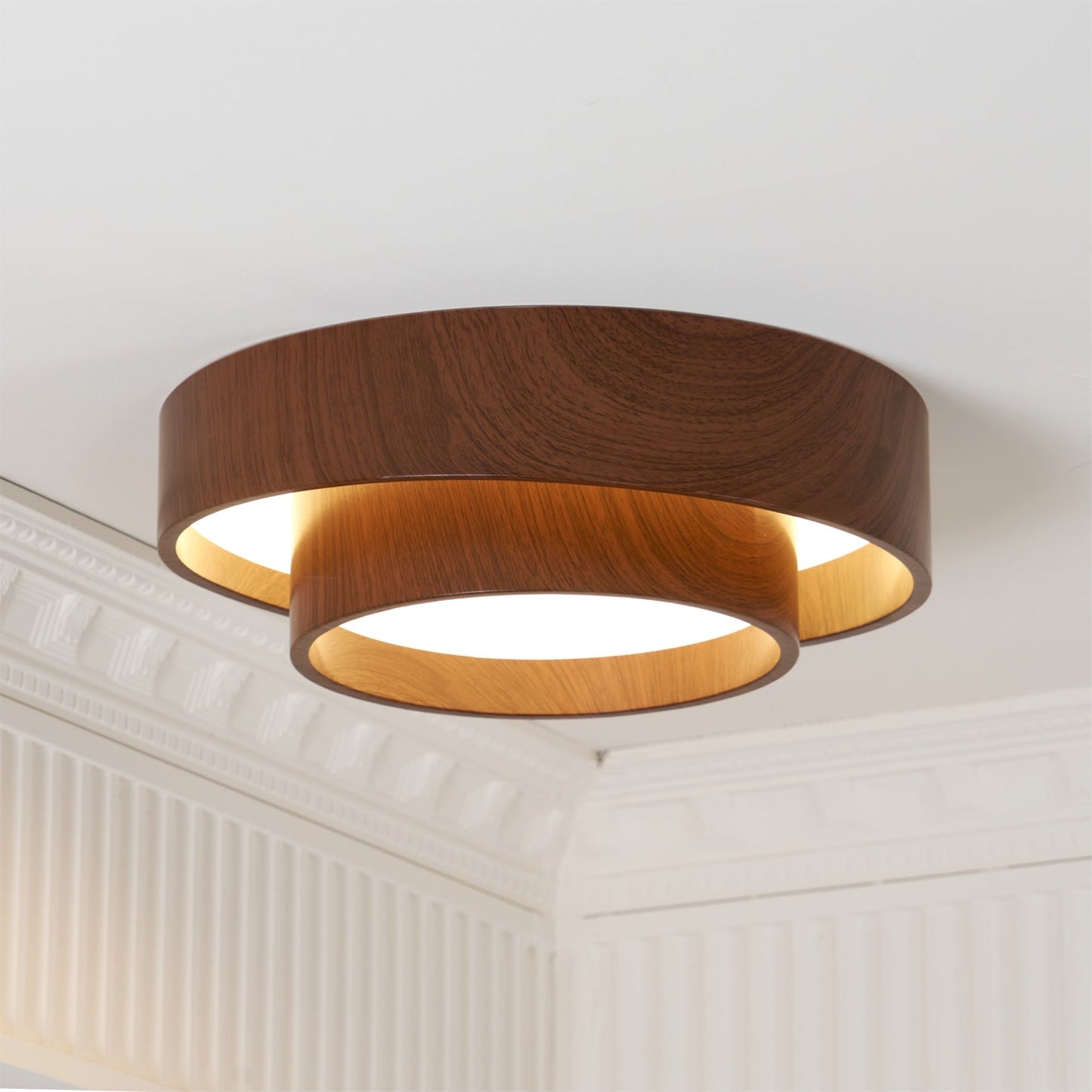 Vaako Deckenleuchte in Walnussfarbe – Moderne LED Lampe mit Holzoptik-Finish