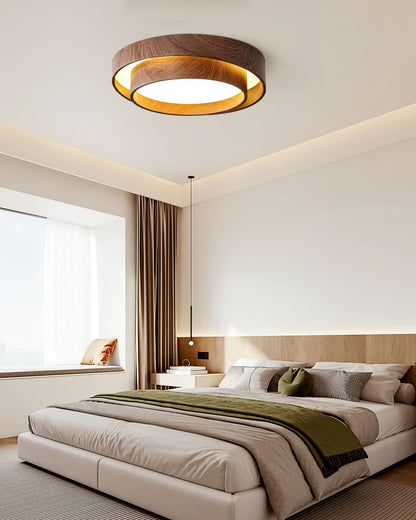 Vaako Deckenleuchte in Walnussfarbe – Moderne LED Lampe mit Holzoptik-Finish