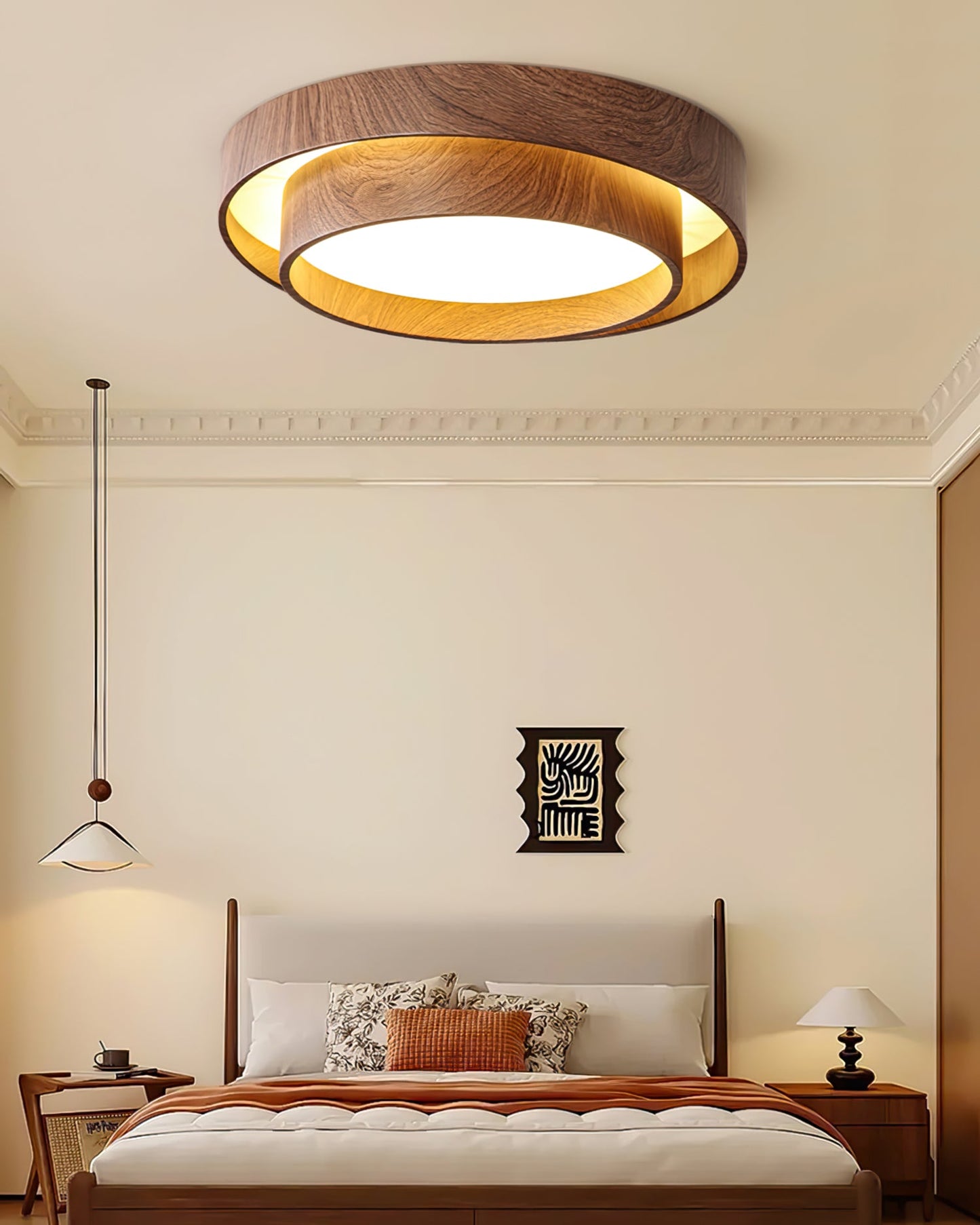 Vaako Deckenleuchte in Walnussfarbe – Moderne LED Lampe mit Holzoptik-Finish