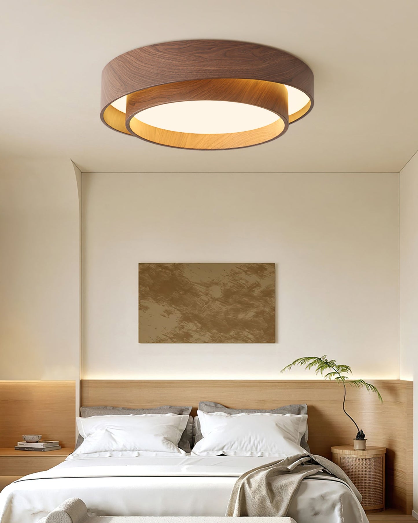 Vaako Deckenleuchte in Walnussfarbe – Moderne LED Lampe mit Holzoptik-Finish