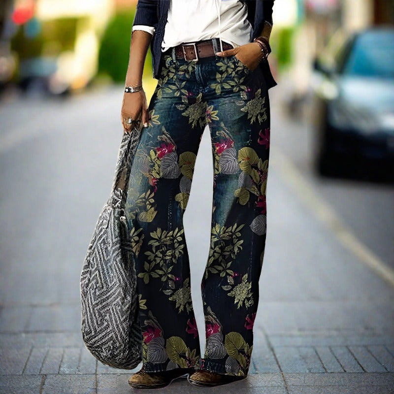 Dames Jeans met Bloemenprint – Comfortabel, Elegant & Losvallend