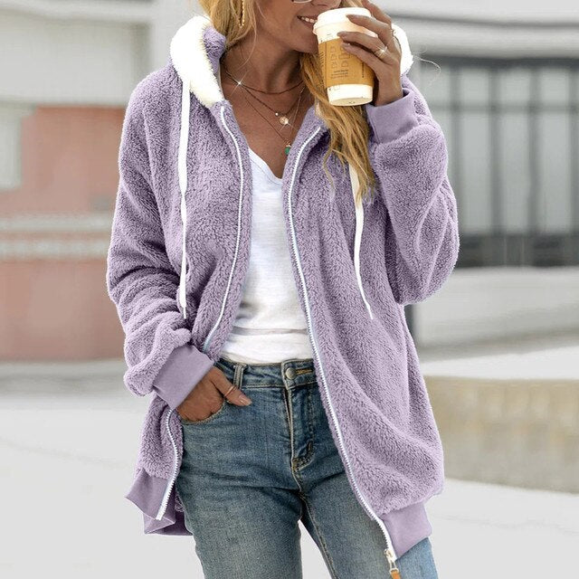 Elegante Fleecejas met Capuchon voor Dames – Warm, Losvallend & Modieus