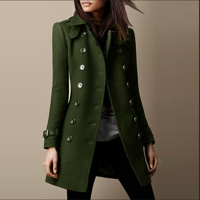 Dames trenchcoat van tweed – Middellang en dubbel rij knopen