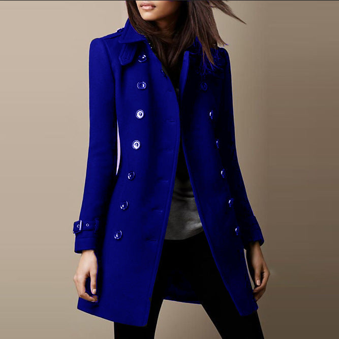 Dames trenchcoat van tweed – Middellang en dubbel rij knopen
