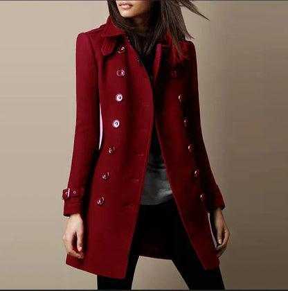 Dames trenchcoat van tweed – Middellang en dubbel rij knopen