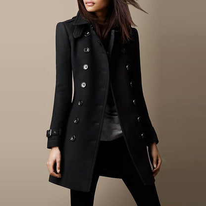Dames trenchcoat van tweed – Middellang en dubbel rij knopen