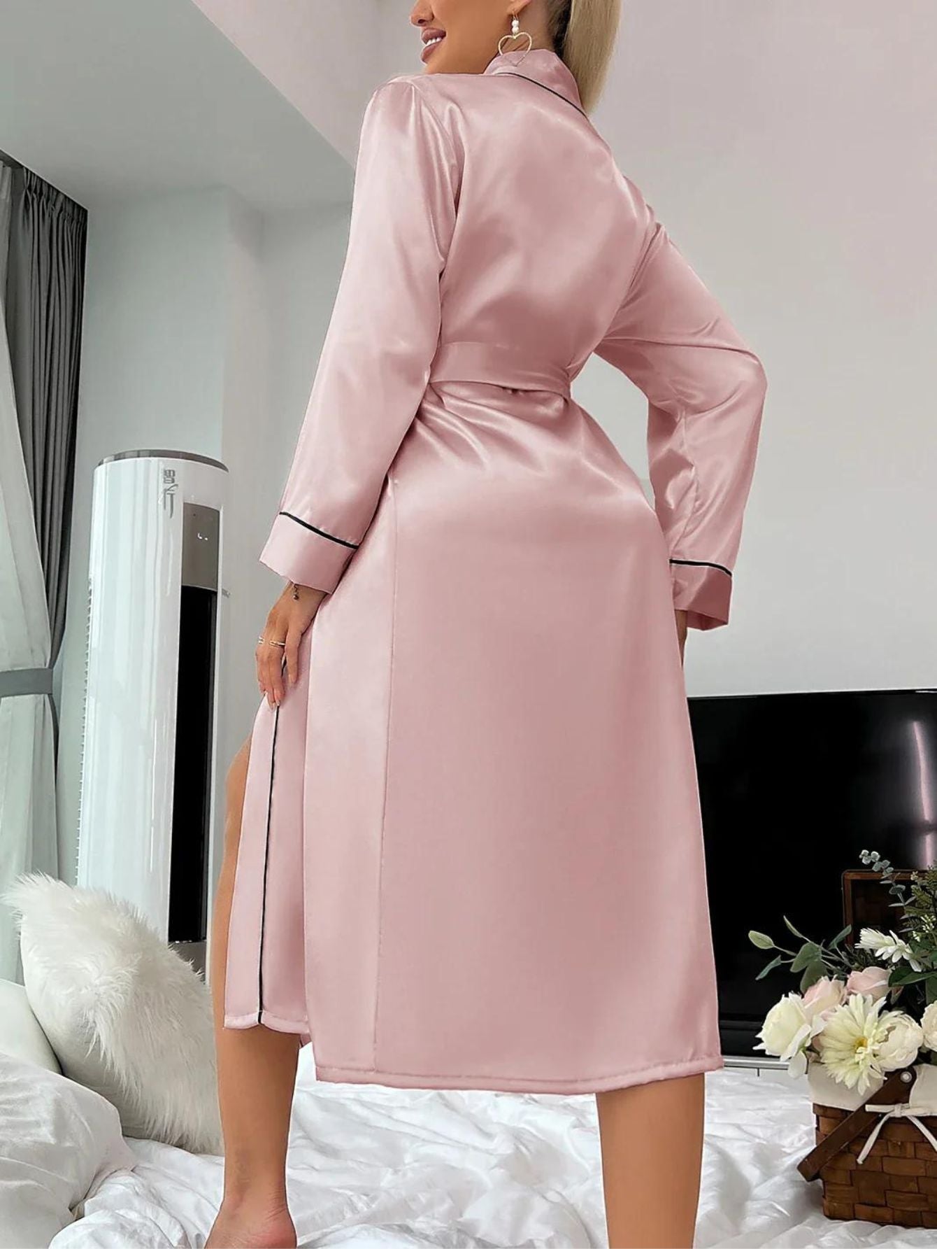 Satijnen Kimono Dames – Luxe Badjas met Ceintuur & Elegante Pasvorm