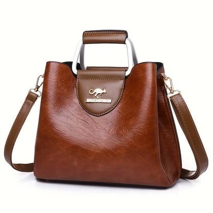 Elegante Twee-Kleurige Leren Handtas voor Dames