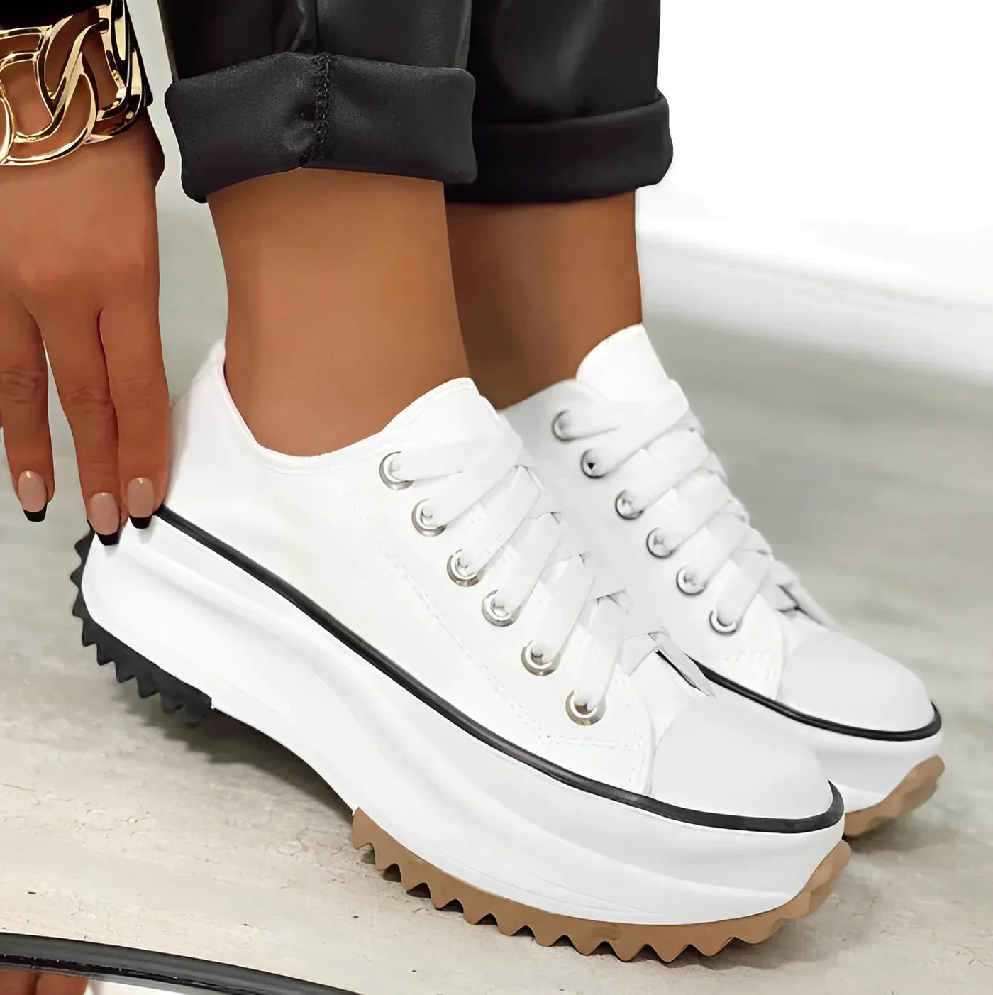 Dames Platform Sneakers – Trendy Lage Canvas Schoenen met Dikke Zool