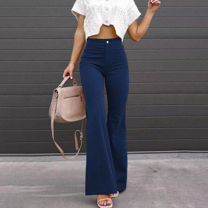 Dames Flared Broek met Hoge Taille – Corduroy en Retro Look