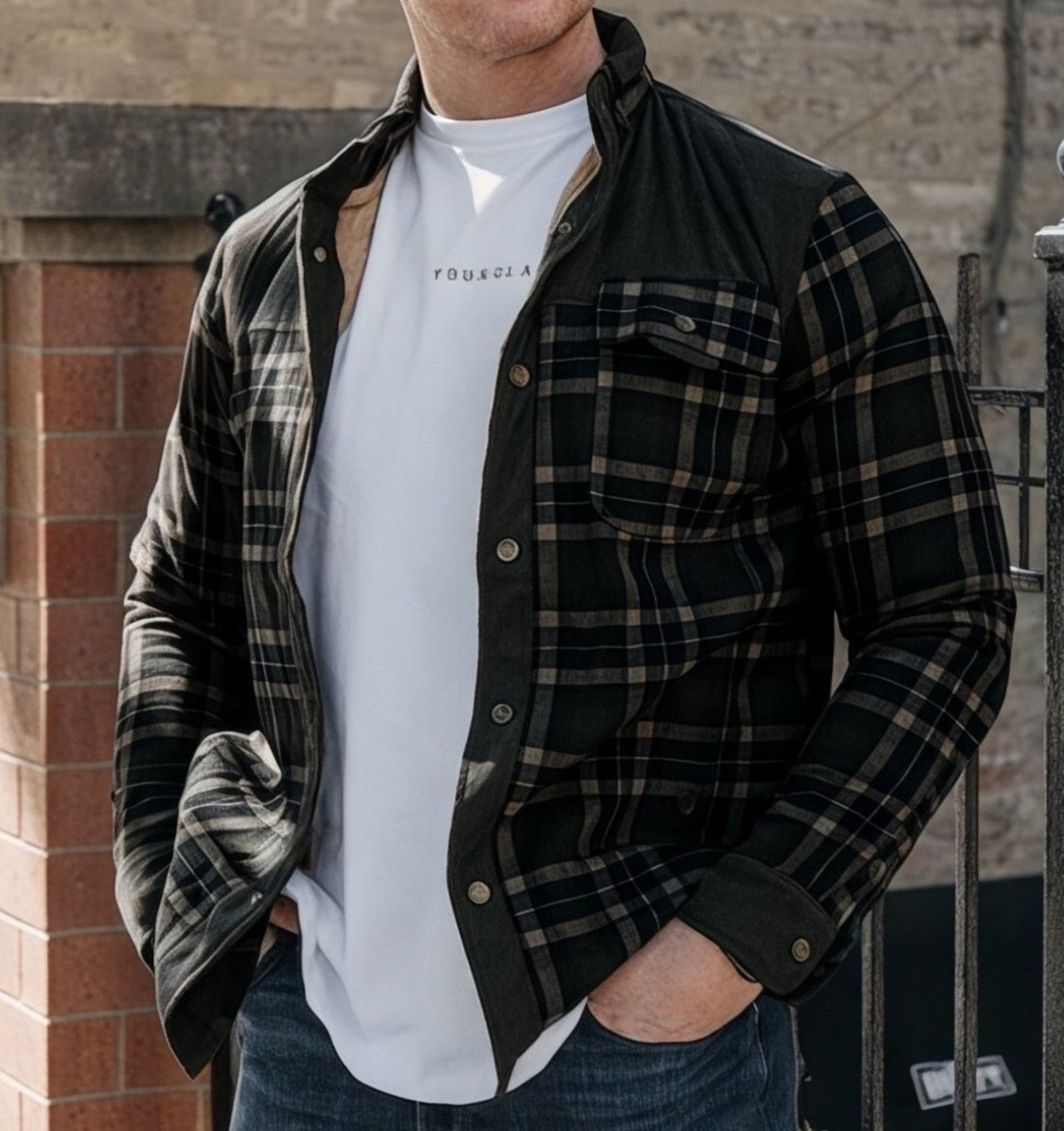 Herenjas met fleecevoering en ruitpatroon – Outdoorstijl
