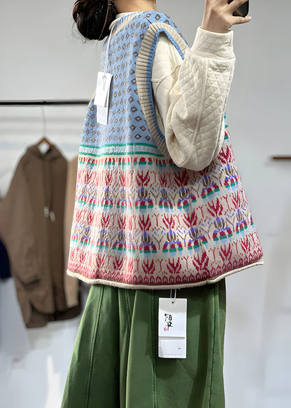 Gebreid Dames Gilet van Wol met Print – Warm, Modieus & Gelaagd