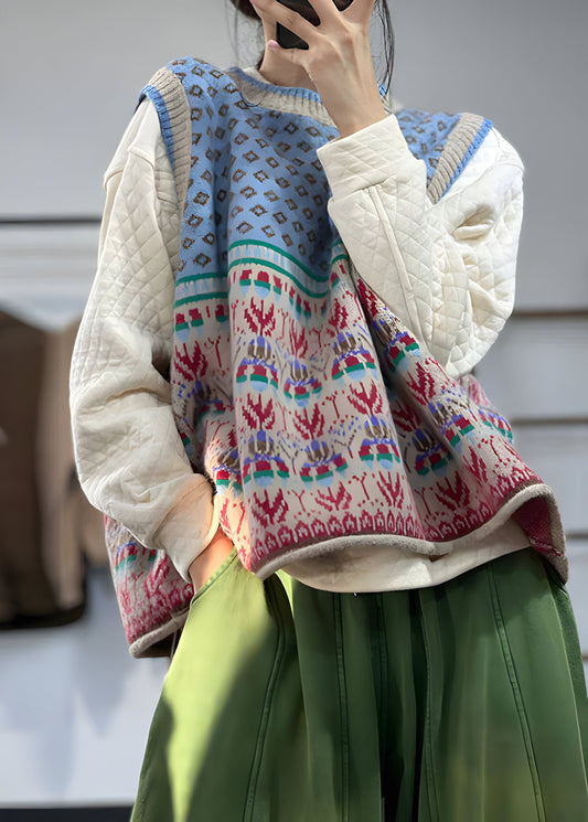 Gebreid Dames Gilet van Wol met Print – Warm, Modieus & Gelaagd