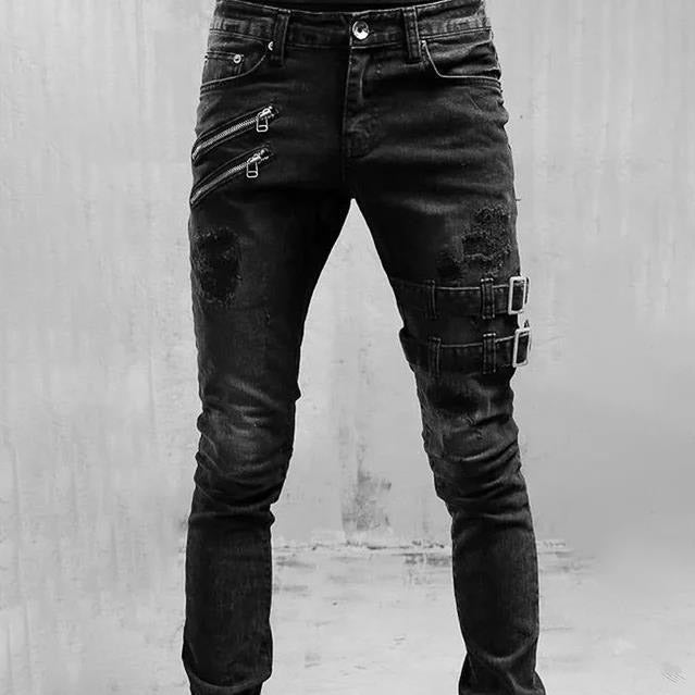 Heren Jeans met Gespbanden en Ritsdetails