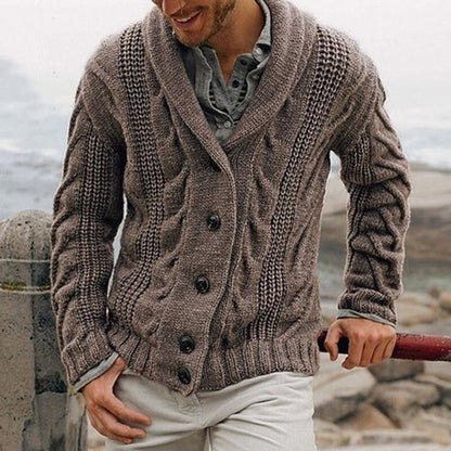 Herren Kohle Kabelgestrickter Pullover mit Schalkragen