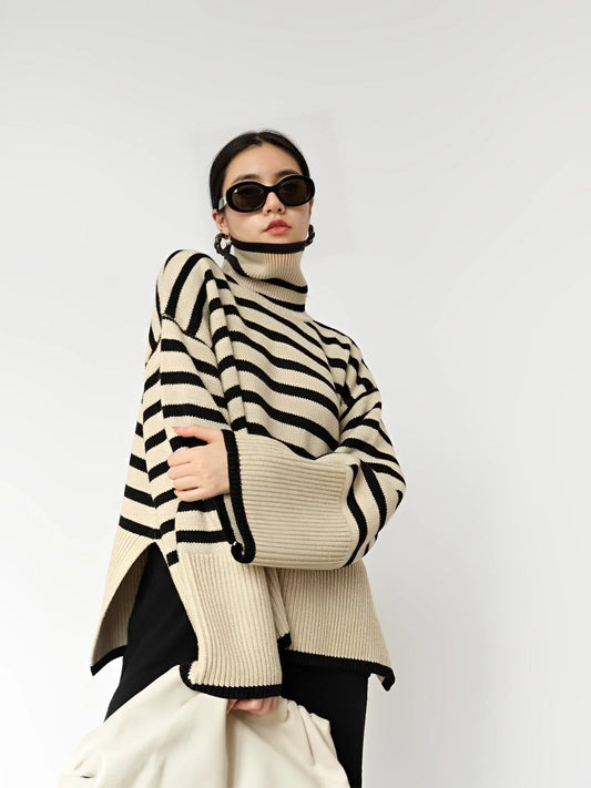 Übergroßer Baumwollrollkragenpullover für Damen – Bequem & Stilvoll