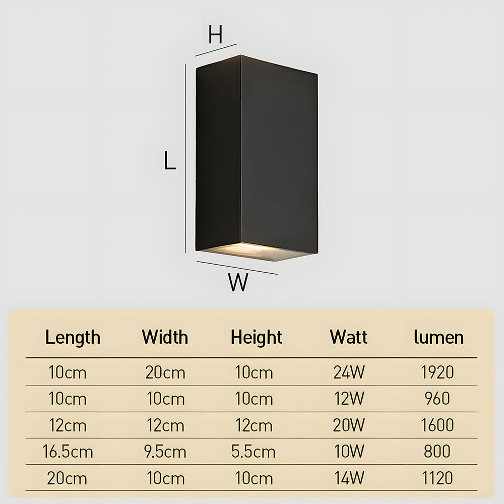 LED Rectangle Black Outdoor Wall Lamp IP65