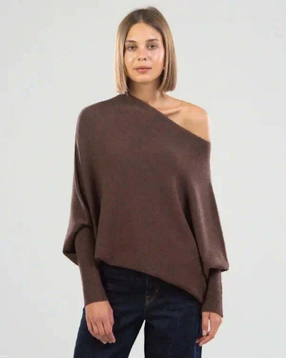 Asymmetrische Dames Trui met Col en Drapé Effect