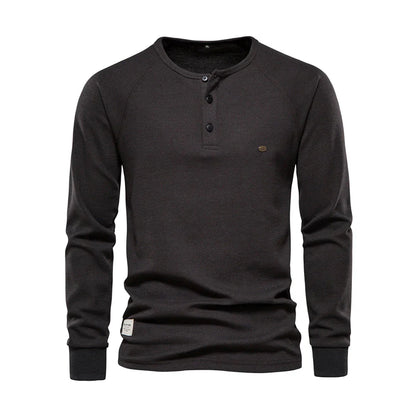 Nereo Heren Shirt Lange Mouwen – Ronde Hals met Knoopsluiting – Comfortabel & Stijlvol