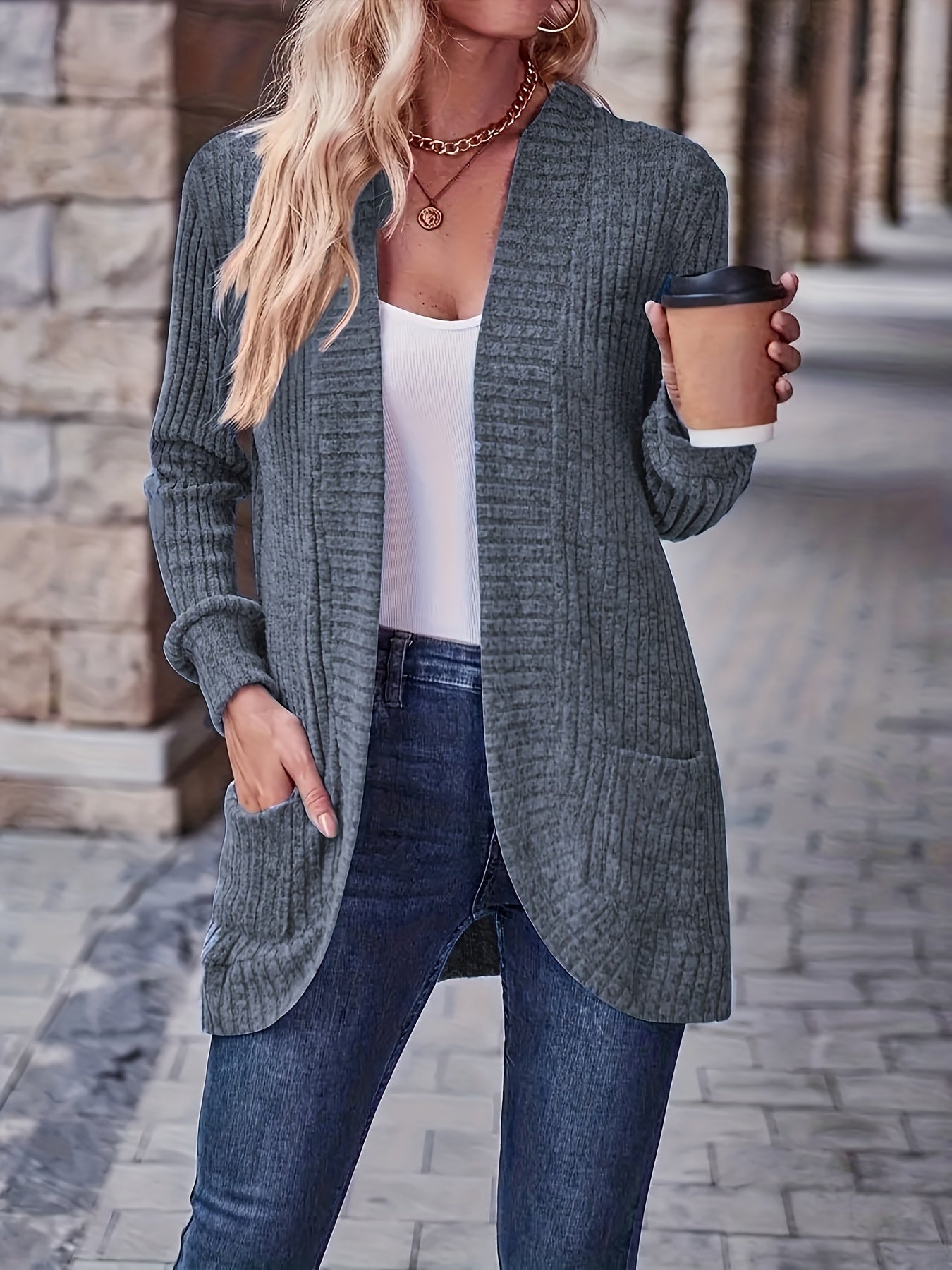 Dames Casual Gebreid Fleecevest met Lange Mouwen