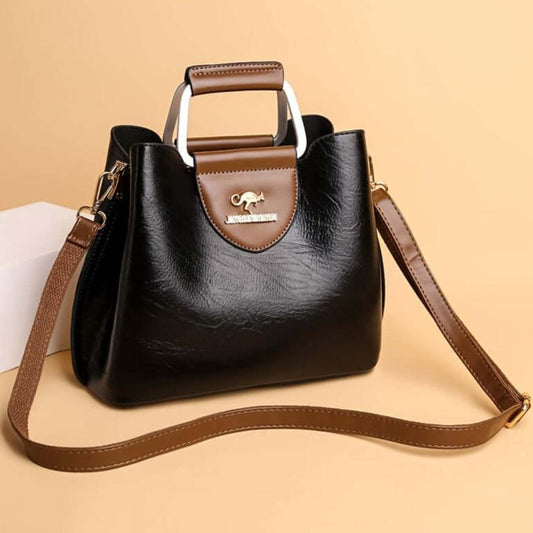 Elegante Twee-Kleurige Leren Handtas voor Dames