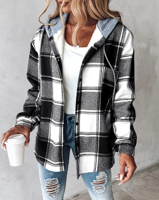 Geruite Damesjas met Capuchon – Comfortabele Overshirt voor Herfst en Winter