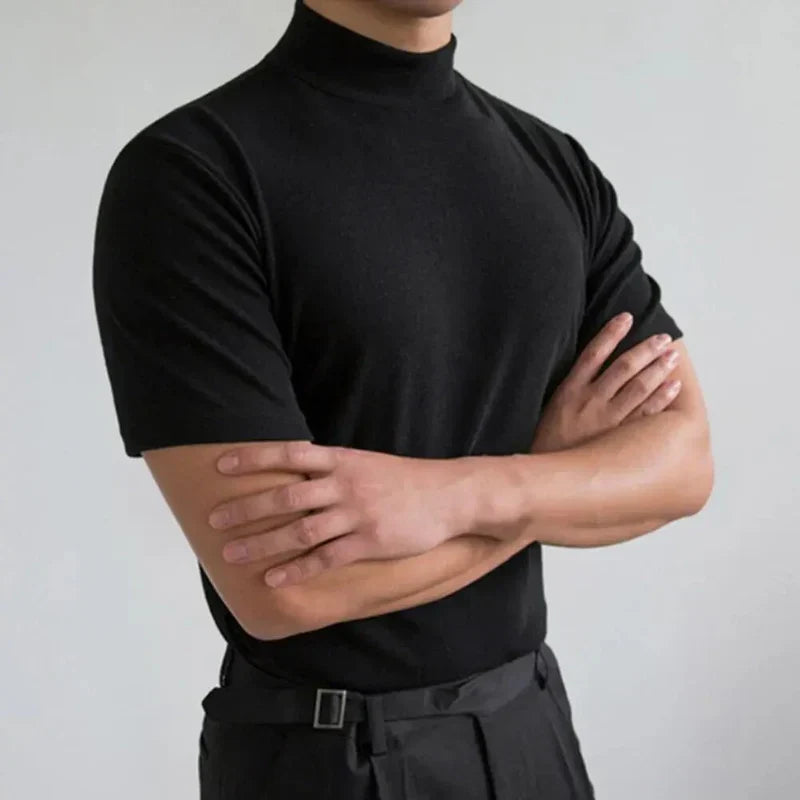 Basic Heren T-Shirt met Hoge Kraag – Tijdloos & Comfortabel