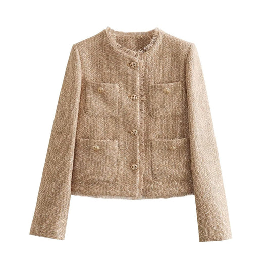 Klassiek Dames Tweed Jasje – Slim Fit – Elegant & Warm voor de Winter