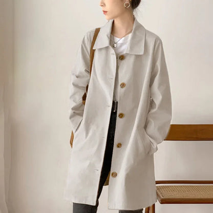 Dames Trenchcoat – Enkelrijig, Met Reverskraag en Knielengte Pasvorm