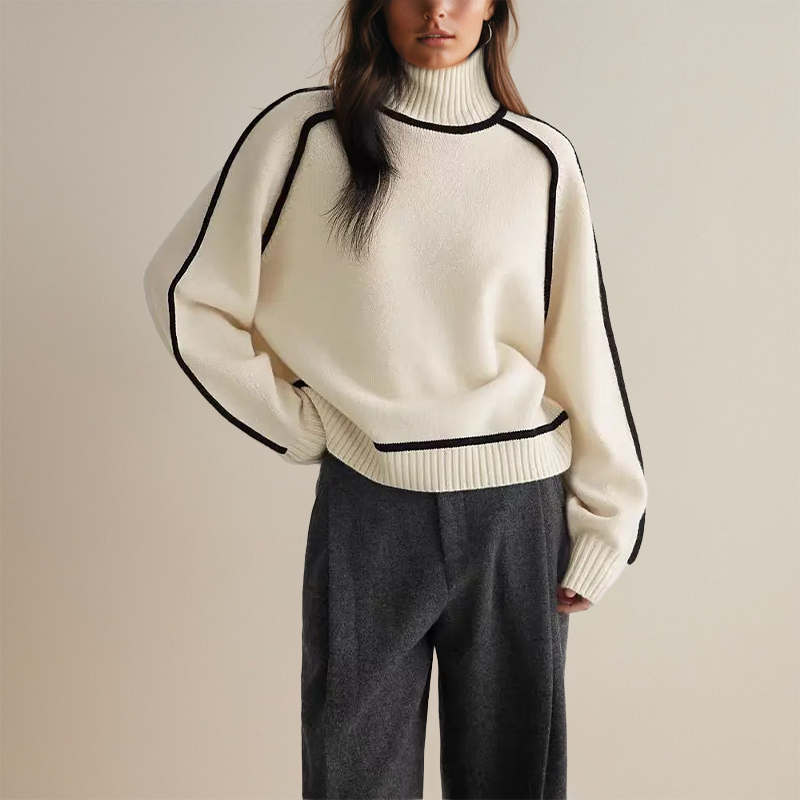 Dames Warme Coltrui met 3D Strepen Casual Gebreide Pullover